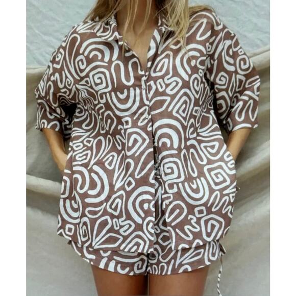 Stone Fox Swim Melba 100% Linen Shorts- Rawhide Swirl -XS / S - Picture 4 of 8